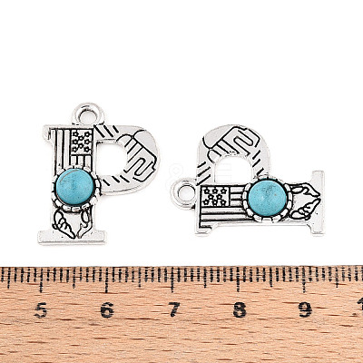 Synthetic Turquoise & Alloy Pendants PALLOY-H146-01AS-P-1
