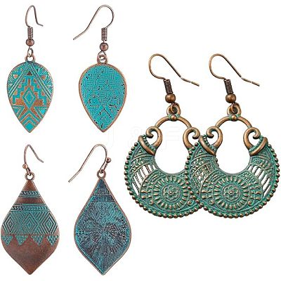 3 Pairs 3 Style Alloy Teardrop with Rhombus Dangle Earrings for Women EJEW-AN0002-01-1