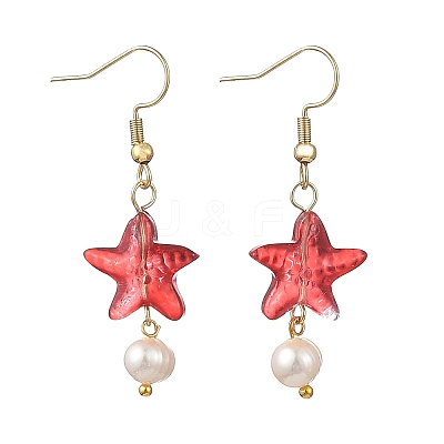 Glass & Natural Freshwater Pearl & 304 Stainless Steel Dangle Earrings EJEW-JE07365-1