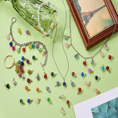 200Pcs 10 Colors Crackle Glass Pendants PALLOY-SW0018-02-1