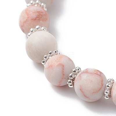 Frosted Natural & Synthetic Mixed Gemstone Round Beaded Stretch Bracelets for Women Men BJEW-JB12471-03-1