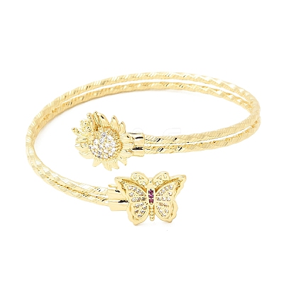Brass Micro Pave Cubic Zirconia Cuff Bangles for Women BJEW-F526-06G-1