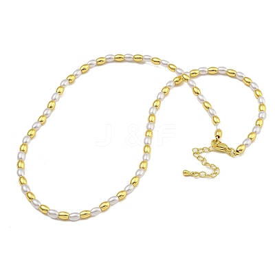Rack Plating Brass & ABS Plastic Pearl Beads Rice Beaded Necklaces for Women NJEW-C059-18G-1