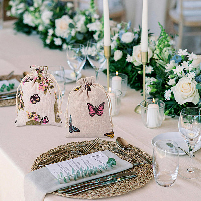 15Pcs 3 Styles Butterfly Printed Polycotton(Polyester Cotton) Packing Pouches Drawstring Bags ABAG-TA0002-14-1
