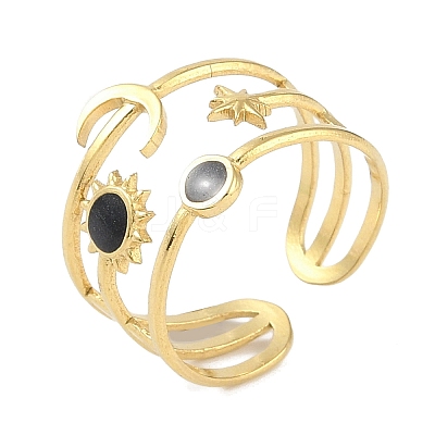 Ion Plating(IP) 304 Stainless Steel Enamel Cuff Finger Rings RJEW-L107-037G-02-1