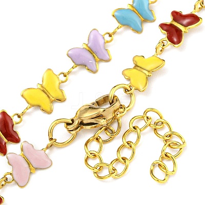 304 Stainless Steel Colorful Enamel Butterfly Link Chain Necklaces NJEW-P315-05G-1