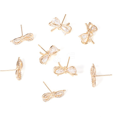 4 Pairs 2 Styles Brass Micro Pave Clear Cubic Zirconia Stud Earring Findings KK-TA0002-63-1