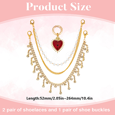4Pcs Iron Rhinestone & Brass Boot Strap Chains and 2Pcs Heart Alloy Enamel Shoes Charms HJEW-DR00260-1