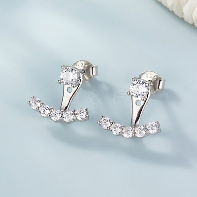 Rhodium Plated Platinum 925 Sterling Silver Micro Pave Cubic Zirconia Front Back Stud Earrings AY7937-1-1