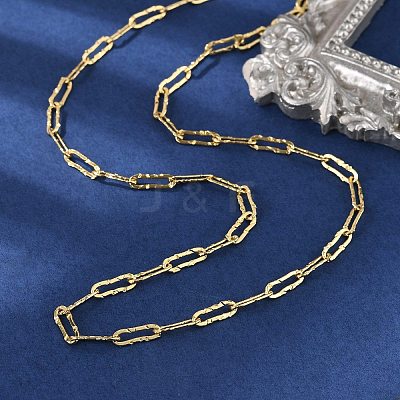 Brass Textured Paperclip Chain Necklaces for Women Men NJEW-F337-02G-02-1