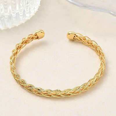 Braided Brass Cuff Bangles for Women BJEW-C157-01G-1