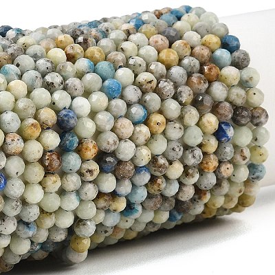 Natural Blue Azurite in Calcite Beads Strands G-P618-4mm-01-1