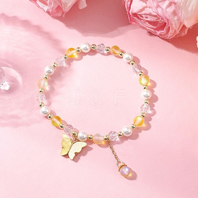 5Pcs Frosted Dyed Synthetic Moonstone & Shell Pearl Round Beads Stretch Bracelets BJEW-JB11822-1