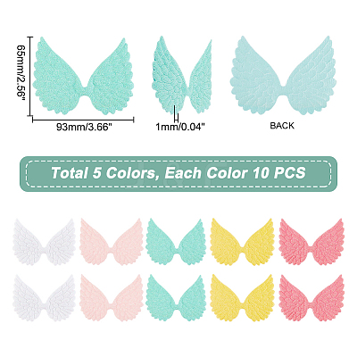 AHADEMAKER 50Pcs 5 Colors Cloth Embossed Wing Ornament Accessories FIND-GA0002-54-1