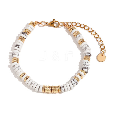 Retro Synthetic Howlite & Stainless Steel Beaded Bracelets for Women NO5359-10-1