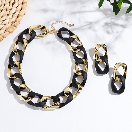 CCB Plastic Oval Link Chain Necklaces & Stud Dangle Earrings Sets FS-WG0CE63-04-1
