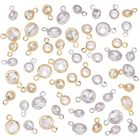 60Pcs Brass & Alloy Edge & Loop Micro Pave Clear Cubic Zirconia Charms FIND-ME0001-37-1