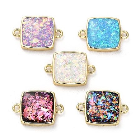 Brass Pave Synthetic Opal Square Connector Charms KK-A239-06G-1