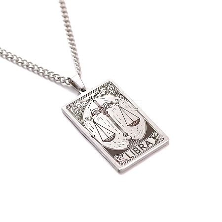 304 Stainless Steel Curb Chain Rectangle with Constellation Pendant Necklaces PW-WG0F5D0-19-1