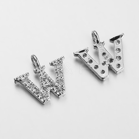 Initial Letter Brass Micro Pave Cubic Zirconia Pendants ZIRC-F008-W-1