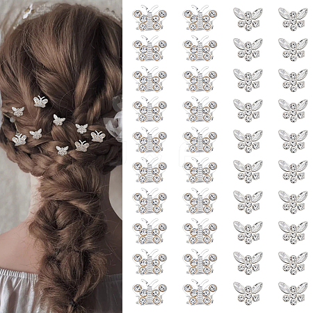 40Pcs 2 Styles Butterfly Alloy Rhinestone Hair Fastener for Women Girls Hairstyling OHAR-ME0001-02-1