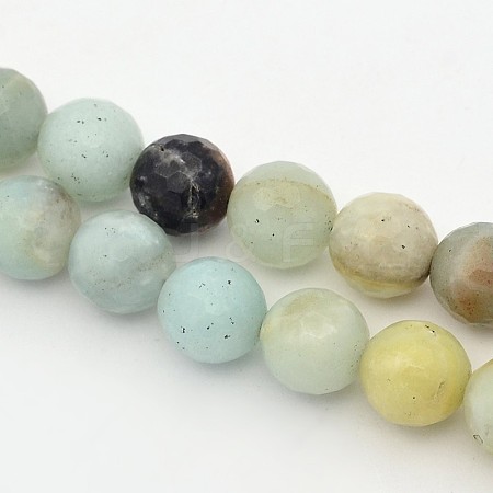 Faceted Round Natural Amazonite Beads Strands G-E302-094-8mm-1