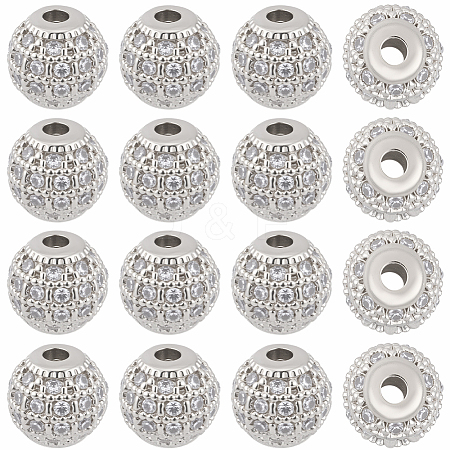 20Pcs Round Brass Micro Pave Cubic Zirconia Beads ZIRC-SC0001-37B-1