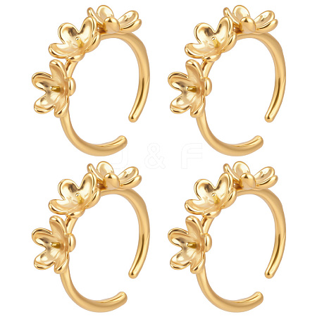 4Pcs 304 Stainless Steel Flower Open Cuff Ring Findings STAS-ME0003-07-1