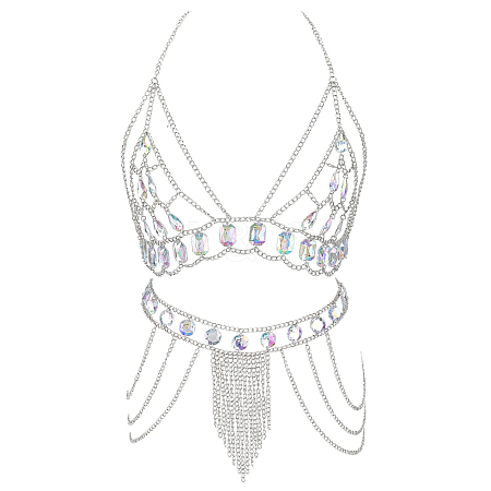 1Pc Alloy with Acrylic Chest Chains and 1Pc Skirt Waist Belly Body Chain for Sexy Bikini AJEW-GA0010-47-1