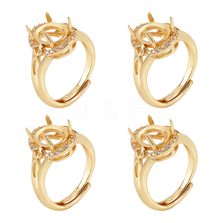  4Pcs Adjustable Brass Micro Pave Clear Cubic Zirconia Finger Ring Components ZIRC-NB0002-05G-1