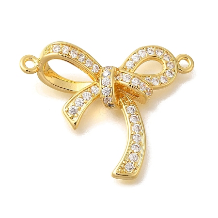 Rack Plating Brass Pave Clear Cubic Zirconia Bowknot Connector Charms KK-I716-28G-1