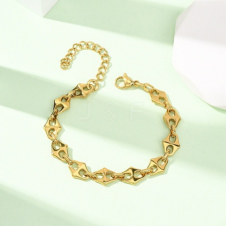 304 Stainless Steel Rhombus Link Chain Bracelets for Women BJEW-F536-09G-1