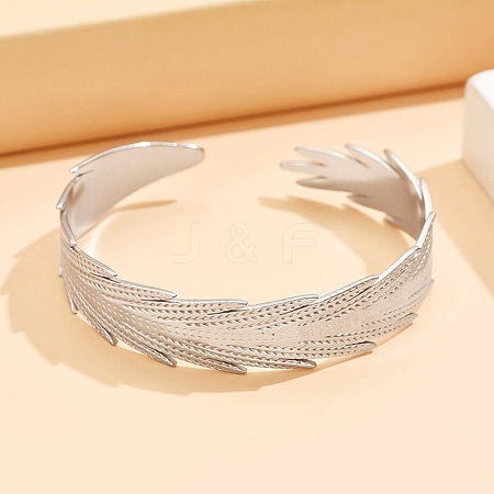 304 Stainless Steel Leaf Open Cuff Bangles for Women SA-CBABC9E-03P-1