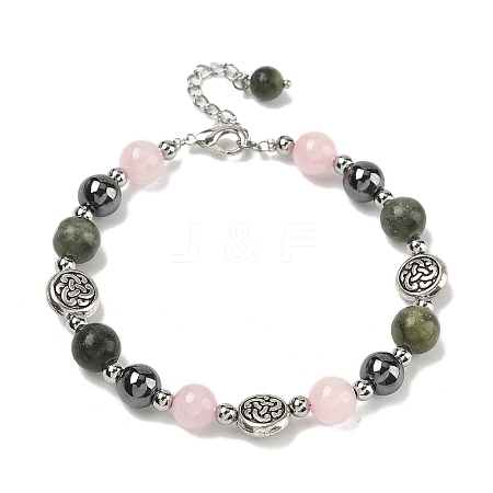 8mm Round Natural Rose Quartz & Natural Chinese Southern Jade & Synthetic Non-Magnetic Hematite Beaded Bracelets BJEW-PH01801-1