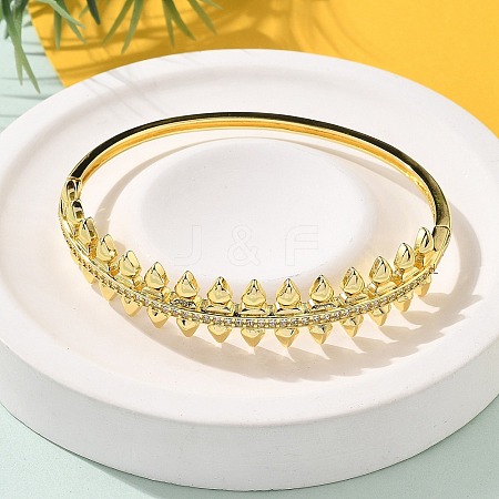 Brass Micro Pave Clear Cubic Zirconia Hinged Bangles for Women BJEW-S168-02G-1