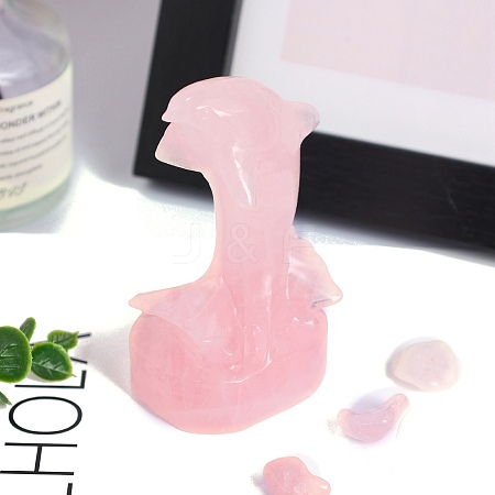 Natural Rose Quartz Carved Dolphin Figurines Statues for Home Office Desktop Decoration PW-WG69757-03-1