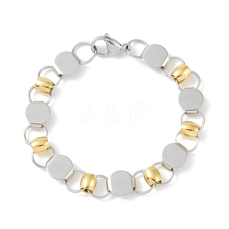 201 Stainless Steel Flat Round Link Chain Bracelets for Women Men BJEW-I316-08B-1