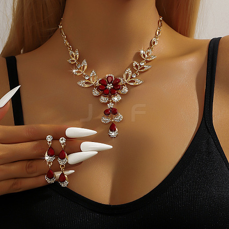 Alloy Rhinestone Stud Earrings & Necklaces Sets for Women WGAAFBB-03-1