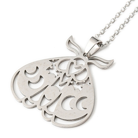 Non-Tarnish 201 Stainless Steel Moth with Moon Phase Pendant Necklace with Cable Chain NJEW-Q317-20P-1