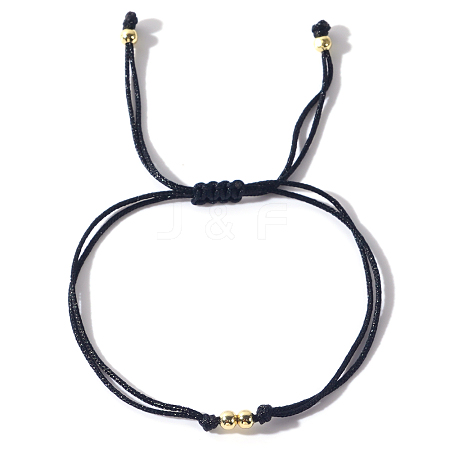 Adjustable Brass Round Bead Polyester Braided Cord Bracelets for Women ZQ0354-1-1