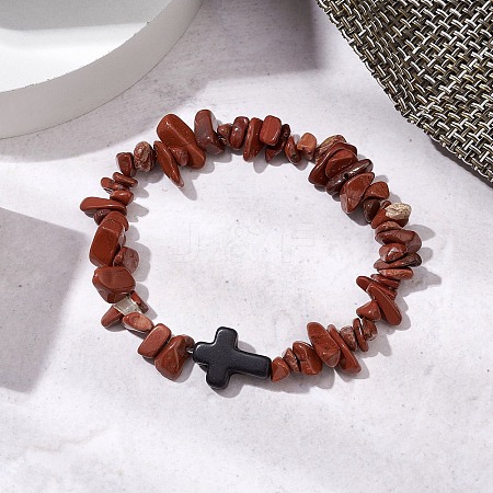 Natural Red Jasper Chips Stretch Bracelets for Women Men BJEW-JB11341-03-1