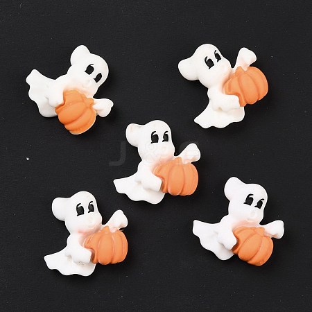 Ghost with Pumpkin Opaque Resin Cabochons RESI-F031-09-1