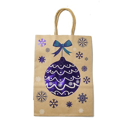 Christmas Theme Blue Printed Kraft Paper Tote Bags with Handles ABAG-B006-04A-1