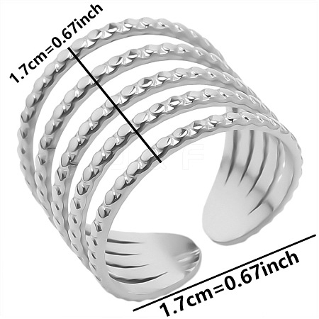 Hollow 304 Stainless Steel Multilayer Open Cuff Ring for Unisex GY6804-1-1