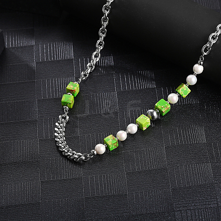 3D Square Natural Stone Pearl Necklaces for Men Women SQ0405-1