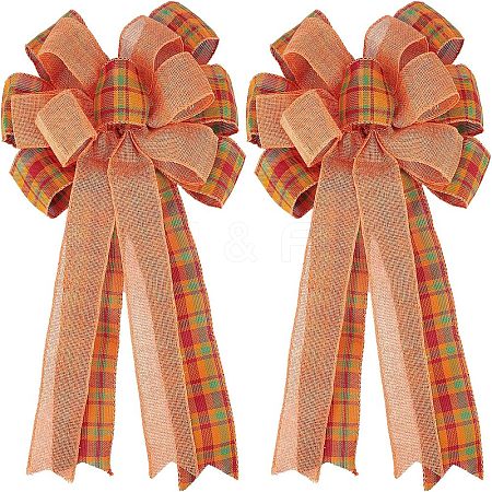 CHGCRAFT 2Pcs Tartan Pattern Polyester Bowknot Display Decoration DIY-CA0004-32-1