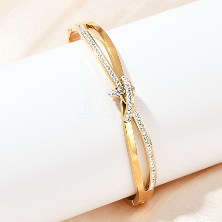 201 Stainless Steel with Rhinestone Bangles for Women BJEW-B138-03G-1
