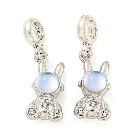 Rack Plating Alloy Pave Crystal Rhinestone Rabbit European Dangle Charms FIND-B034-06P-1