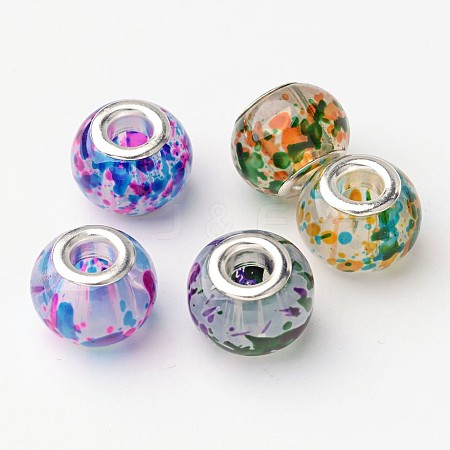Spray Painted Glass European Beads X-GPDL-R005-M1-1