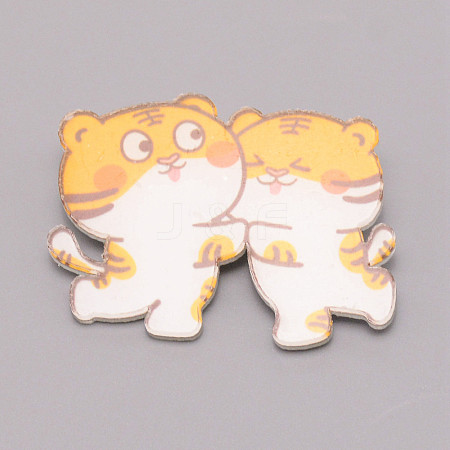 Double Tiger Chinese Zodiac Acrylic Brooch JEWB-WH0022-19-1